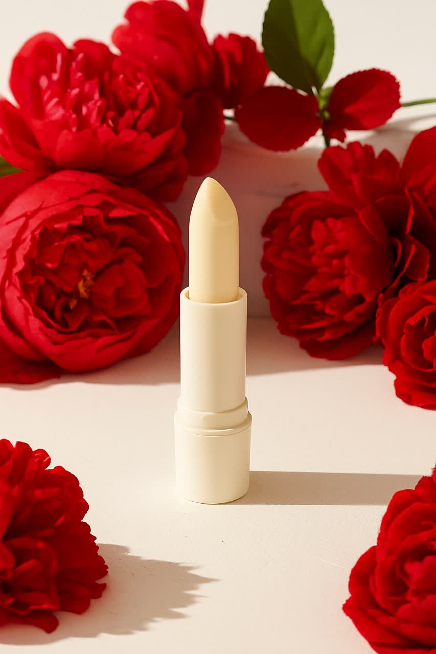 بالم لب دو رنگ با ترکیب رنگ قرمز توت‌فرنگی و سفید